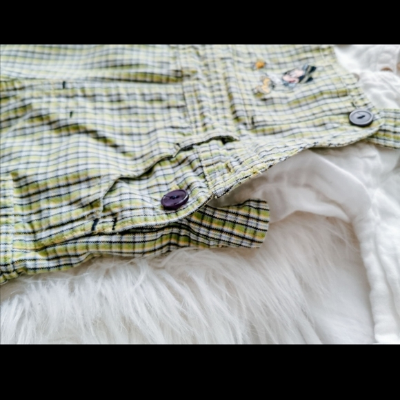 Vintage Plaid Disney Mickey Baby Overall Shorts Size 3 Months With Linen Shirt - Picture 8 of 8